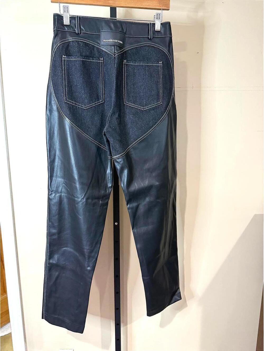 Maniere De Voir Size 8 Heart Women's Leather and Denim Hybrid Pants
